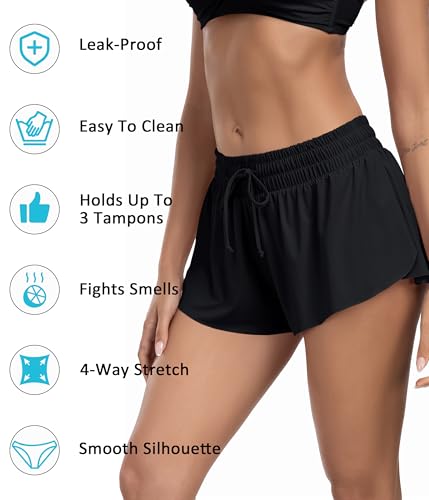 Beautikini Period Swim 2-in-1 Shorts Menstrual Leakproof Bathing Suit Bottoms Flowy Athletic Skirt for Teen Girls3