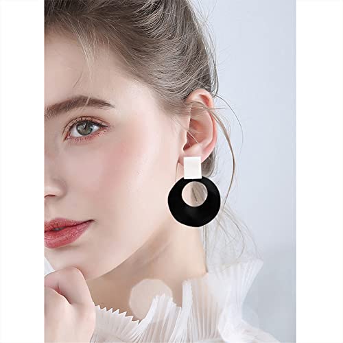 MIGUO STORE Unique Charm Black White Contrast Asymmetric Geometric Circle Earrings Personalized Fashion Hollow Sparkly Earrings for Women Gift3