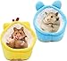 Maison Nid d'hiver Coton pour Hamster Nain Souris Mignon Lit Chaud de Hamster pour Animaux Nid de Canapé Mini Lit Moelleux pour Hamster Cobaye Hérisson Écureuil, 2 Pièces（Jaune / Bleu）