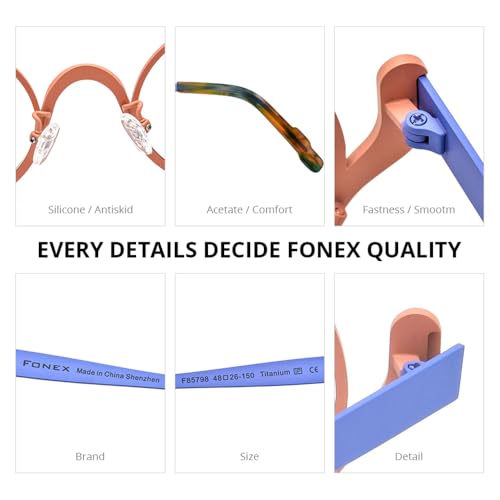 Image of FONEX Colorful Pure Titanium Glasses Frame Women Retro Round Eyeglasses