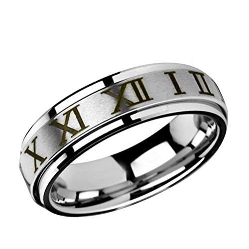 Image of PAURO Unisex Stainless Steel Roman Numerals Spin Worry Ring for Anxiety