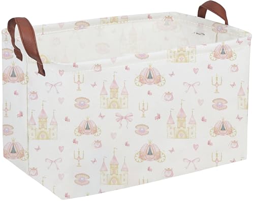 Image of Rectangular Pink girl princess basket,Pink Baskets,Collapsible waterproof storage basket,Books Box,Girl room Decor,Gift Baskets(Pink Princess)
