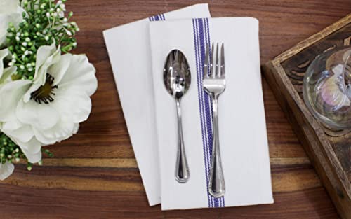 Cotton Craft Ultimate Kitchen Towel -12 Pack Scandia Stripe Dish Cloth - 100% Cotton Tea Towel - Absorbent Washable Reusable Low Lint Restaurant Bar Cleaning Cloth Napkins - Oversized 16X28 Inch- Blue #TOP5