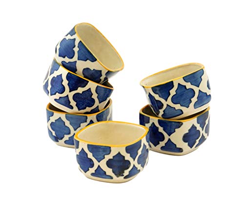Image of Freakway Ceramic Handpainted Moroccan Studio Pottery Chutney Bowl /Small Katori Set (Black and Off White, Small- 40 ml) Set of 6