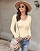 Ekouaer Long Sleeve Shirts for Women Fashion V Neck Basics Tops Lightweight Base Layer Slim Fit Top Beige L