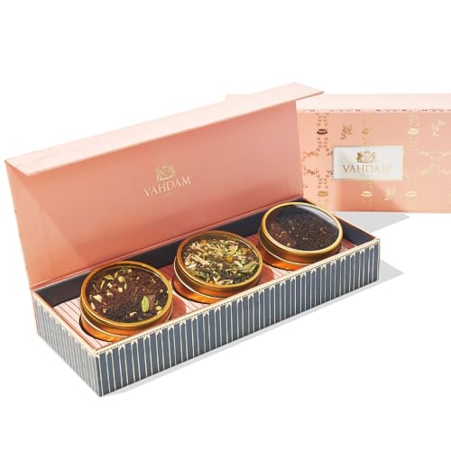 Product Image of the VAHDAM, BLUSH - Assorted Christmas Tea Gift Set for Women (3 Premium Teas) Tin Caddy Presentation Box | Loose Leaf Teas | Gluten Free & Non GMO | Gifts for Her | Holiday Tea