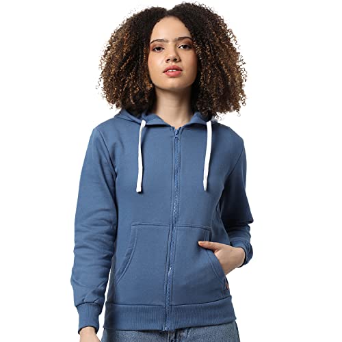Image of Campus Sutra Women cotton Premium Zipper Hoodie-Grey