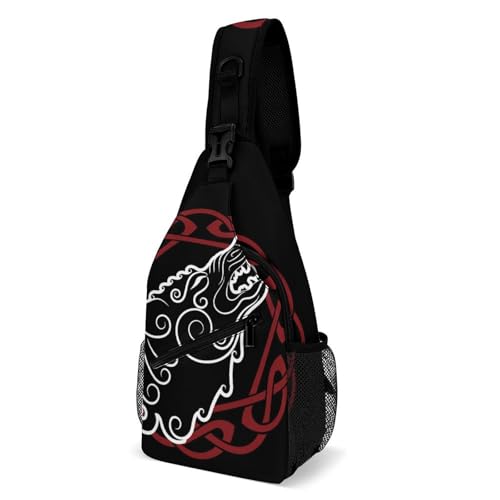 Sac à poitrine antivol avec motif loup viking et dos respirant