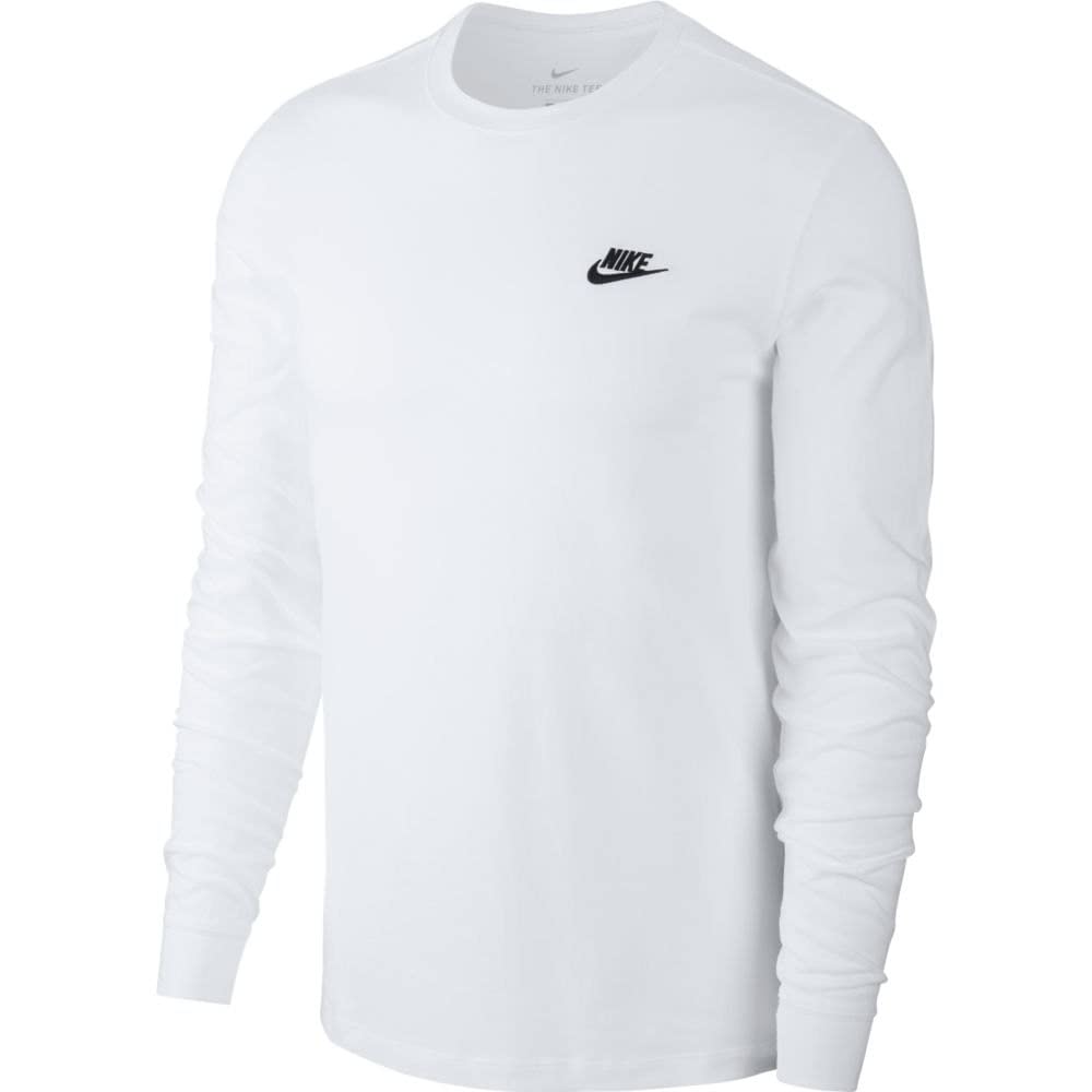 Nike Men's Sportswear Club Long-Sleeve T-Shirt, White/Black, S