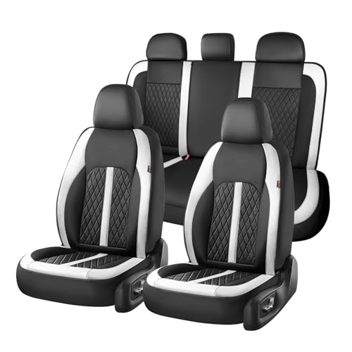 Image of Coverado Universal Leather Seat Covers Full Set for 5 Seats - Waterproof, Durable All-Weather Protector for SUV, Pickup Truck, Sedan, White&Black