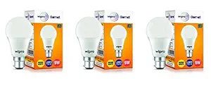 wipro Polycarbonate Garnet Base B22 9-Watt LED Bulb (Warm White) -Pack of 3