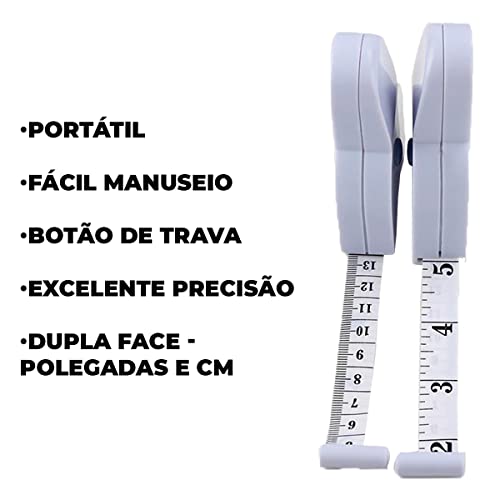 Trena Fita Métrica Portátil Maleável Com Botão De Trava Para Medição Do Corpo Alfaiataria, Costureir