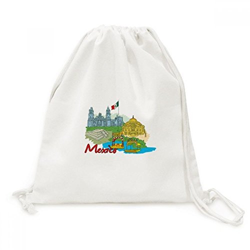 DIYthinker M�xico Bandera De La Cultura Famosa Lugares Tur�sticos Bolsas De La Compra Del Recorrido Del Morral De Lona Pintadas Con Cord�n