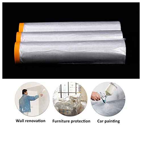 Lehom Automotive Masking Paper Plastic Pretaped Masking Film 6 Rolls 9 x 67 FT Painting Protection Covering Film Rubber Adhesive Masking Film for Painting