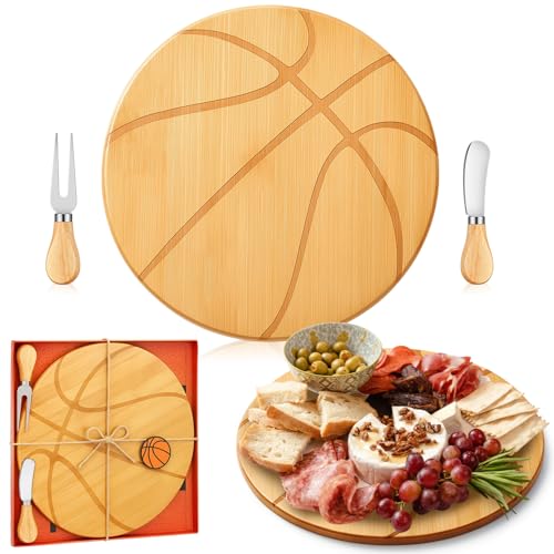 Ziliny Basketball Party Favors Cheese Board Gift Set, Bamboo, 11.8" X 11.8"