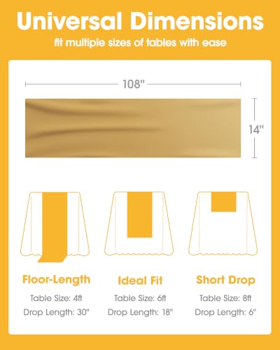 Image of Niuara Gold Plastic Table Runner Party Decorations, Disposable, 4 Pack | Thanksgiving Decor, Wedding & Holiday Events, Water & Oil Resistant, 14 x 108 Inch