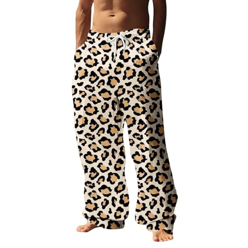 Generico Pantalones chándal hombre verano flores leopardo elásticos en la cintura con bolsillos pantalones pijama pantalones moto verano perforados disfraz para fiesta de disfraces de San Valentín