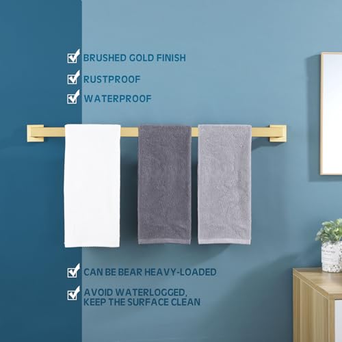 Image of KOKOSIRI 32 Inch Gold Bath Towel Bar Bathroom Towel Rack Towel Holder Shower Hand Towel Hanger,Total Length 33.3 Inch, Brushed Gold, B4003BG-L32