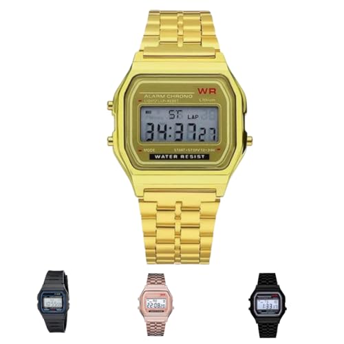 Image of AROA Premium Brand Vintage Series Digital Sports Square 4 Colours Dial LED Unisex Stainless Steel Strap Watch for Men's Watch for Women's Multicolor
