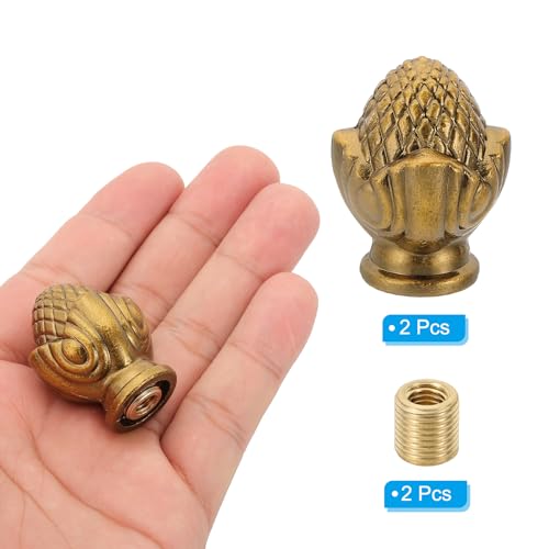 Image of PATIKIL 36 x 28mm Lamp Finials Caps Knob, 2 Set Solid Lamp Shade Top Decoration Screw Cap Nuts with Brass Reducing Adapter for Table Lamps Floor Lamps, Gold Bronze