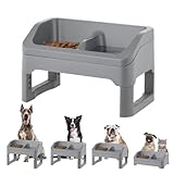IRIS USA Adjustable Elevated Dog Bowls, Height Adjustable Raised Dog Bowl Stand, Double Food Bowls, Easy to Clean Removable Feeding Station for Small to Large Pets, Gray