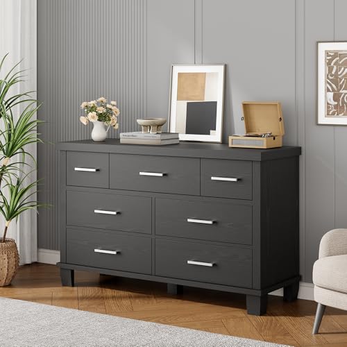 Image of Dresser for Bedroom with 7 Drawers, Modern Chest of Drawers Closet with Metal Handle, Wooden Dresser Organizer, for Bedroom, Living Room