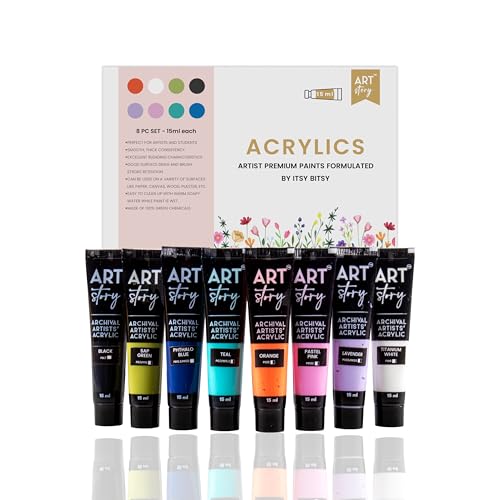 Image of Itsy Bitsy Art Story Artists Acrylic Paint Set - Pastel, 8 Colours X 15ml each| for Paper, Canvas, MDF, Wall, Glass, Plastic, Metal, Terracotta | Premium Multi Surface paint for DIY Art & Craft | For Beginners, Students, Adults