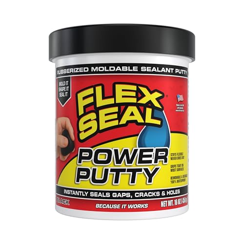 Flex Seal Power Putty Moldable Waterproof Rubberized Sealant Instantly Fills Gaps Cracks or Holes Removable Reusable Works Underwater Pipes Marine Auto RV Metal Plastic Wood Black 16 oz