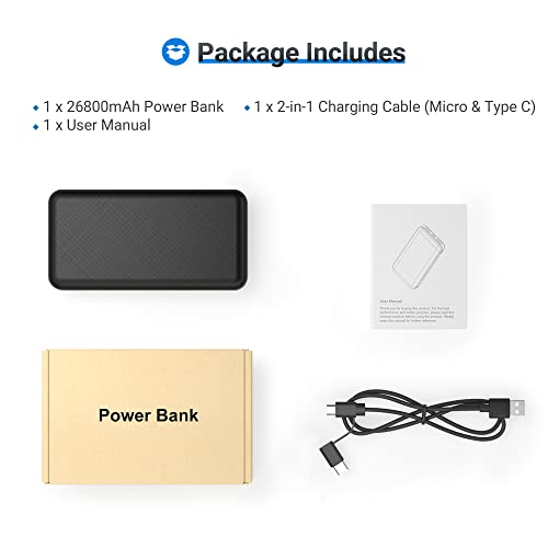 26800Mah Power Bank 2 Outputs&2 Inputs Portable Charger Ultra-High Capacity Battery Pack With 2 In 1 Cable External Battery Power Bank For Iphone Ipad Samsung Pixel Camera Switch Fans Flashlighs #TOP7