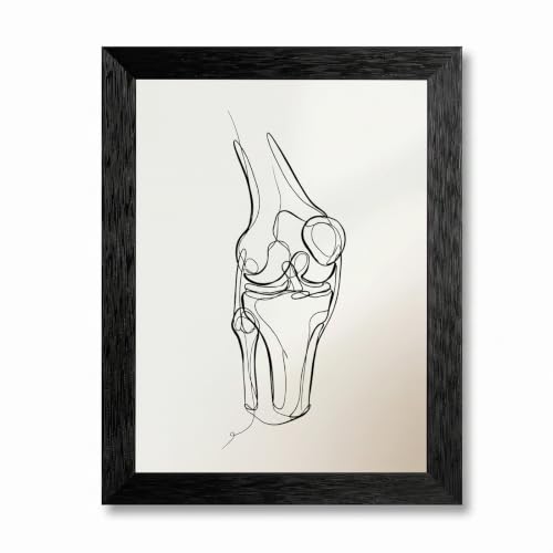 Framed Canvas Wall Art Minimalist Abstract Knee Joint Anatomical Black Ink Illustration Canvas Print Poster Black Frame Wall Decor for Medical Clinic Orthopedic Decor, Doctor Gift - Inch 8x10