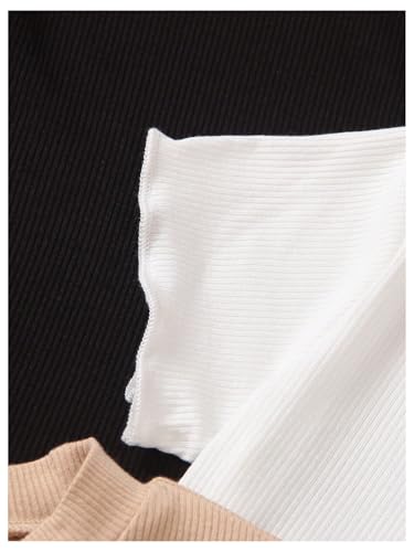 OYOANGLE Toddler Girl's 4 Piece Ribbed Knit Short Sleeve Tee Shirts Lettuce Trim Crew Neck Tee Tops4