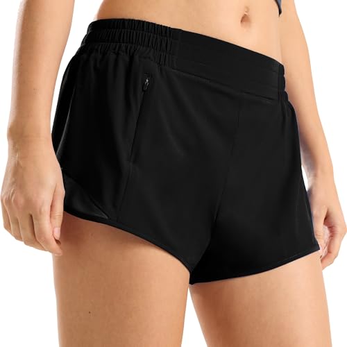 MCEDAR Women's Low Waisted Athletic Shorts 2.5"，Lightweight Active Workout Quick Dry Gym Running Sports Shorts Zip Pocket2