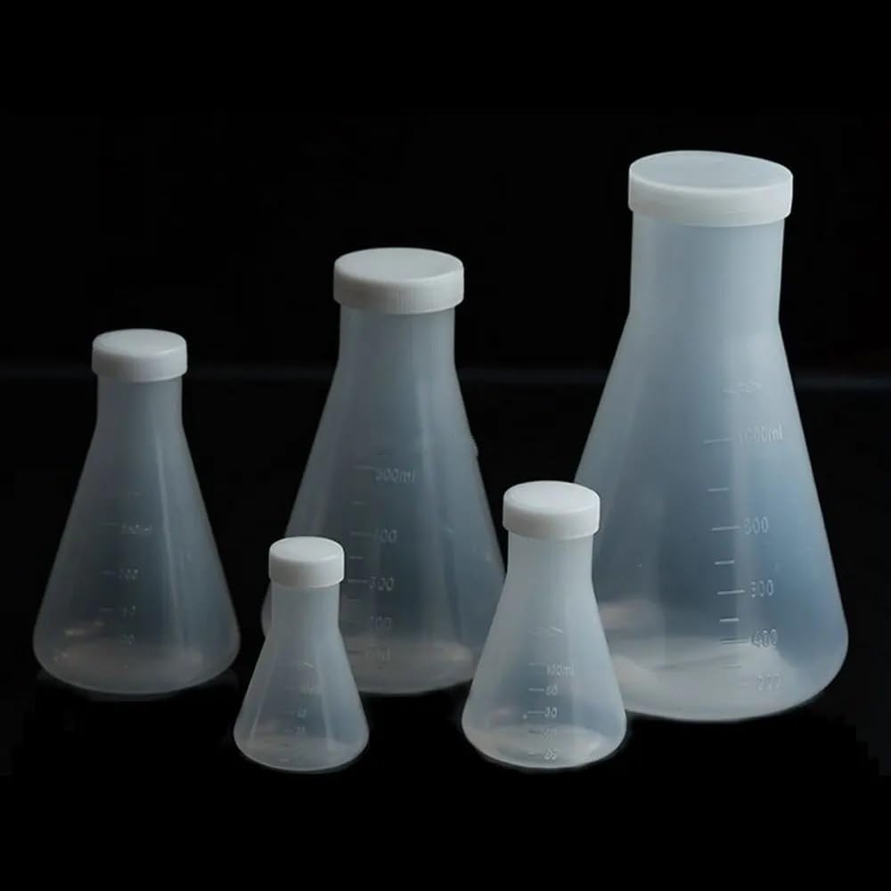 Matraz Erlenmeyer de plástico de laboratorio de 50 ml a 1000 ml: botella cónica con tapón de rosca for experimentos de laboratorio.(500ml 2pcs)