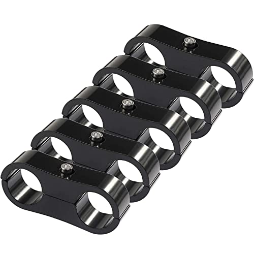 AN6 Hose Separator Aluminum Clamp - Fuel Line Fitting Adapter Mounting Clamps Great for 3/8 oil water Hose pipe-5Pcs/Pack