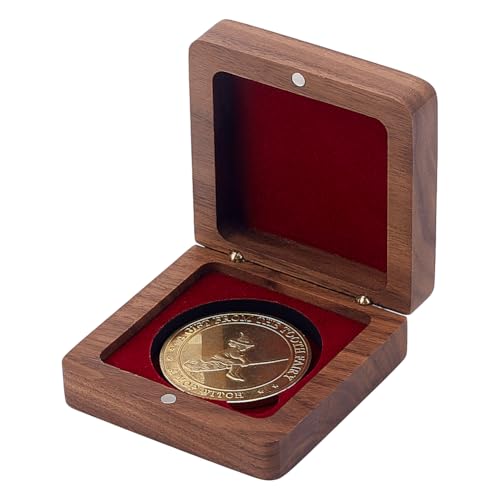 Caja de exhibición para monedas de madera y terciopelo 2.7 pulg miniatura 1