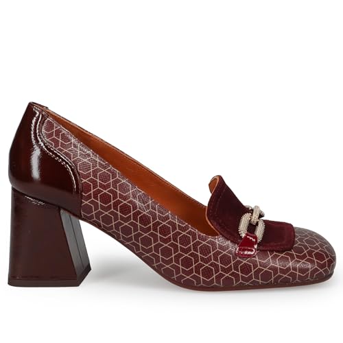 Chie Mihara Sotel Burgundy - Mocasín de piel y ante con tacón medio - CM SOTEL CISNE Cabeza - Talla, rojo, 38 EU
