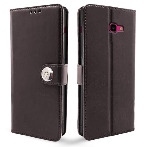 Image of Pikkme Samsung Galaxy J4 Plus Flip Cover Leather Finish | Inside TPU with Card Pockets | Wallet Stand and Shock Proof | Complete Protection Button Flip Case (Coffee)
