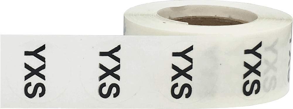 Clear Circle YXS Youth Extra Small Clothing Size Stickers - 3/4 Inch Round, 500 Adhesive Labels Per Roll for Retail, Apparel, and Inventory Management - Made in the USA