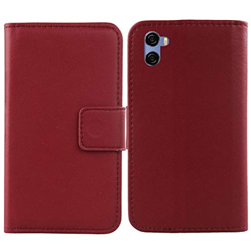 Mengtu Veritable Cuir Etui pour DUODUOGO P26 5.85" Housse Coque Premium Case Cover Flip Cas Couverture Protecteur Portefeuille Leather Wallet (Rouge Fonce)