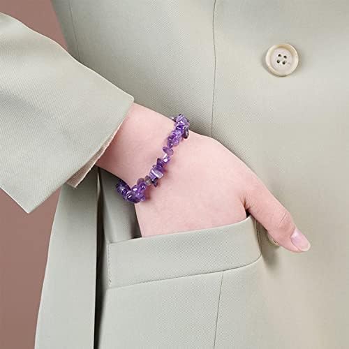Fashion Base Natural Raw Amethyst Bracelet,Stretch Crystal Beaded Bracelet Yoga Energy Healing Crystal Quartz Women Men Girls Gifts