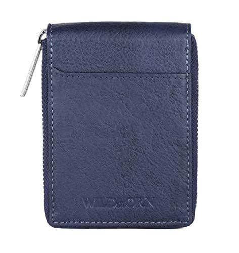 Image of WildHorn RFID Protected Leather Wallet for Men,Navy Blue