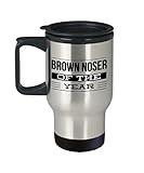 HollyWood & Twine Brown Noser Gag Gifts - Brown Noser of The Year Award Mug Stainless Steel Insulated Travel Mug with Lid Coffee Cup