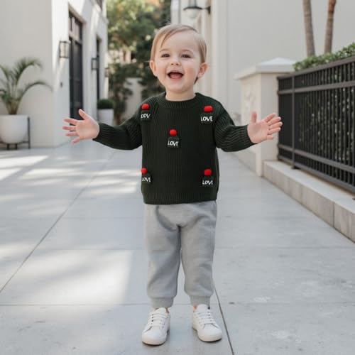 Amnnchya Christmas Outfit Toddler Infant Newborn Baby Sweater 3D Hat Knit Sweatshirt Little Girls Fall Oversized Pullover (Green, 4-5 Years)