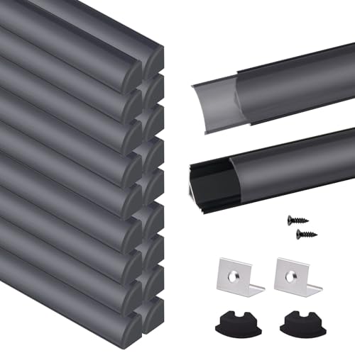 Image of VST LED Channel, V Shape Led Diffuser Channel, LED Aluminum Channel with Black Cover, End Caps and Mounting Clips for LED Strip Light in Home Lighting(20pack 1 ft)