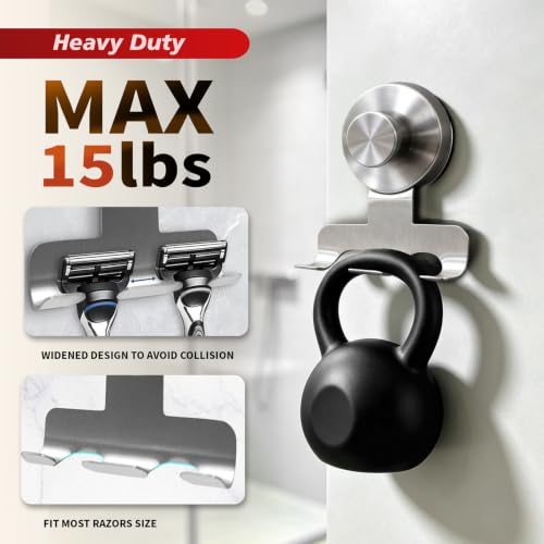 Image of 2026 New Drill-Free Stainless Steel Suction Cup Razor Holder for Shower | Multi-Use | Suction Cup Hooks Razor Holder for Shower, Mirror, Wall, Bathroom, Glass, Hanging Towels - 4 Pack