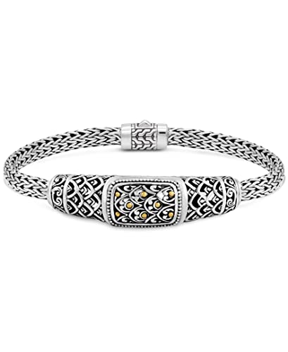 Image of DEVATA Sterling Silver 925 Bali with Dragon Bone Tulang Naga /Borobudur /Wheat Paddy Chain Bracelet