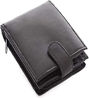 RFID Blocking Mens Soft Leather Wallet with Back Zip Compartment 11cm x 9.5cm x 1.5 cm - Black