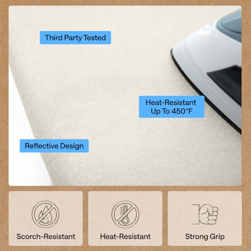Image of Gorilla Grip Reflective Silicone Ironing Board Cover, 15x54, Fits Large and Standard Boards, Pads Resist Scorching and Staining, Elastic Edge, Thick Padding, No Fasteners Needed, Linen