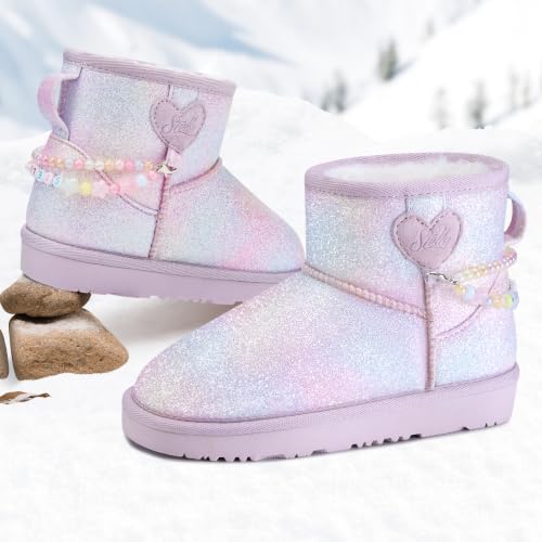 Image of Stelle Girls Winter Boots Warm Fur Lined Snow Boots | DIY Beaded Decoration,Cozy & Lightweight,Faux Suede Upper,Easy Pull-On,Non-Slip TPR Outsole,For Toddlers,Little Big Kids