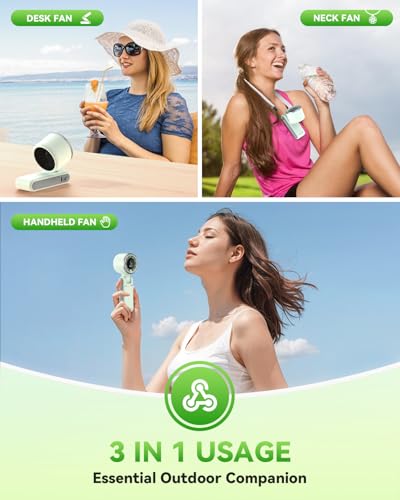 Image of PlayHot Portable Handheld Turbo Fan, Travel Essentials, Gifts for Women /Men | 5-Speed, Up to 12H, 10m /s Airflow, USB-C Rechargeable, LED Display, 3-in-1 Foldable Personal Fan for Cruise, Beach, Vacation